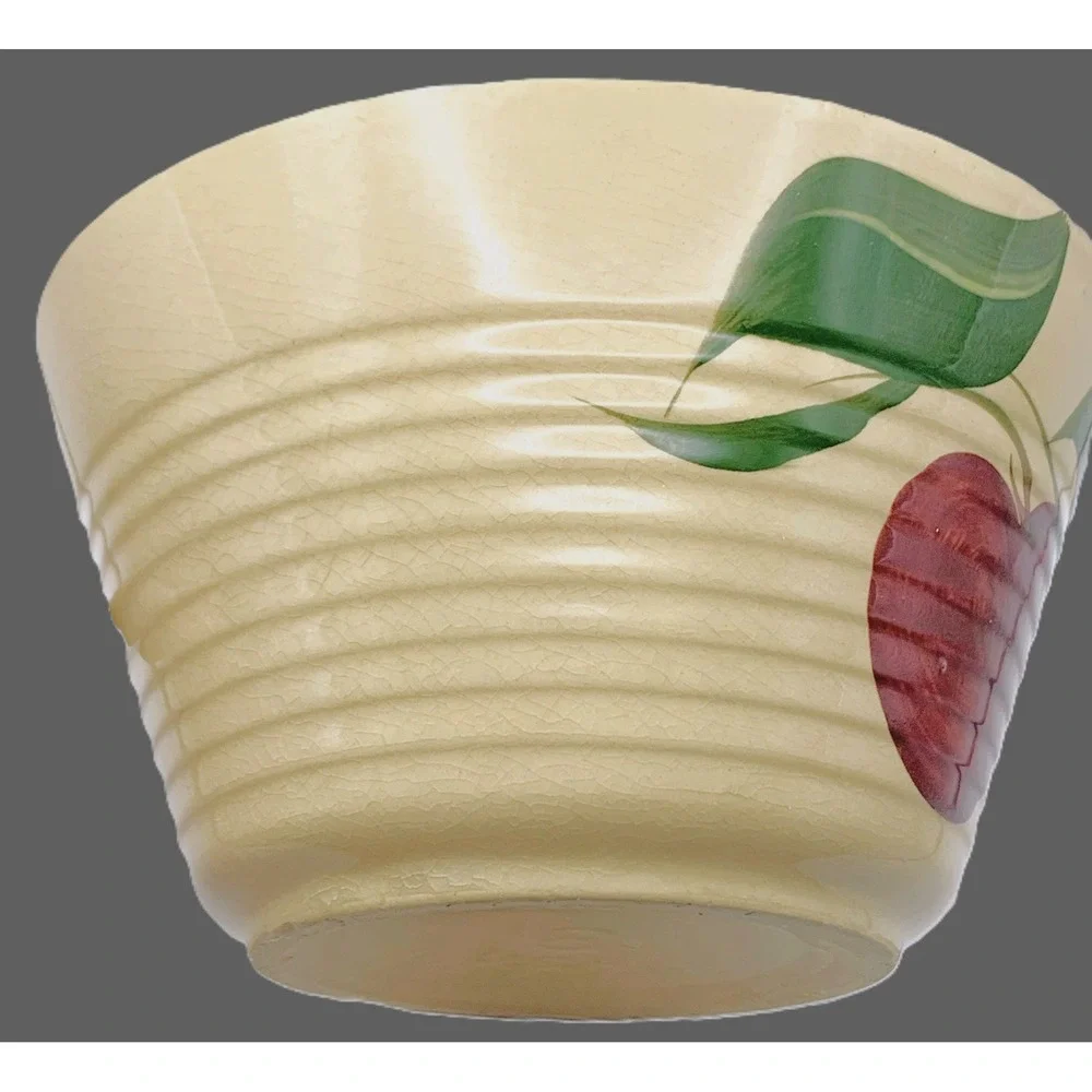 VTG Watt Pottery #8 Apple Ribbed Bowl Sully Co-Op Creamery Iowa Advertising Read